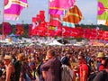 Music Festival flags and crowd