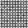 100 music festival icons set black circle