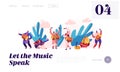 Music Festival in India Landing Page. Musician Playing Musical Instrument Dhol, Drum, Flute and Sitar at National Instrumental