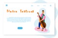 Music Festival landing page layout. Double bass player cartoon character