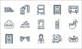 Music festival line icons. linear set. quality vector line set such as hot dog, music, speaker, smoke machine, disc jockey,