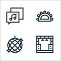 music festival line icons. linear set. quality vector line set such as stage, disco ball, tambourine