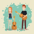 Music festival live with couple playing guitars