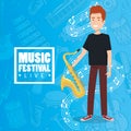 Music festival live with man playing saxophone Royalty Free Stock Photo