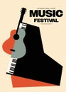 Music festival poster template design background with piano and guitar vintage retro style Royalty Free Stock Photo
