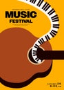 Music festival poster template design background with piano and guitar vintage retro style Royalty Free Stock Photo