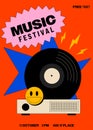 Music festival poster template design background with vinyl record modern vintage retro style Royalty Free Stock Photo