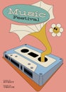 Music festival poster template design with cassette tape modern vintage retro style Royalty Free Stock Photo