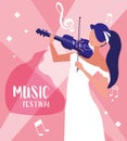 music festival poster with woman playing fiddle