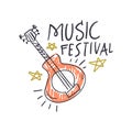 Music festival vector illustration, guitar art and lettering text