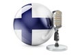 Music of Finland concept. Retro microphone with Finnish flag. 3D rendering