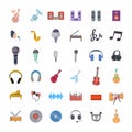 music flat icon set with musical instruments and studio equipment Royalty Free Stock Photo