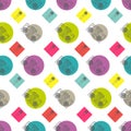 Music flat line retro seamless pattern with Royalty Free Stock Photo