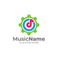 Music Gear Logo Vector Icon Illustration. Gear Music logo design template