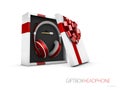 Music gift concept. Headphones in gift box, 3d Illustration