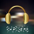 Music gold and shiny headphones icon and background Royalty Free Stock Photo