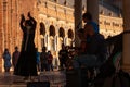 Music group and flamenco dancer in Plaza de EspaÃÂ±a in Sevilla. Hand gesture