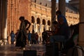 Music group and flamenco dancer in Plaza de EspaÃÂ±a in Sevilla