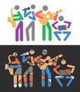 Music groups colorful cartoons