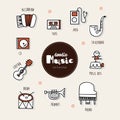 Music hand drawn doodle icons set. Royalty Free Stock Photo