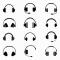 Music headphones collection of monochrome symbols