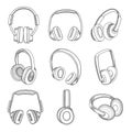 Music headphones. Electronic technology different gadgets vector sketches set Royalty Free Stock Photo