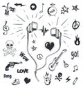 Music Headphones, Musical Sketches and Symbols