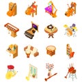 Music house icons set, isometric style Royalty Free Stock Photo