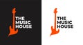 The Music House. A Music Shop Logo with a Guitar Silhouette