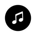 Music icon in black circle. Musical note icon