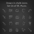 Music icon set drawn in chalk