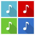 Music icon set, flat design vector illustration in eps 10 for webdesign and mobile applications in four color options Royalty Free Stock Photo