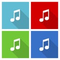 Music icon set, flat design vector illustration in eps 10 for webdesign and mobile applications in four color options Royalty Free Stock Photo
