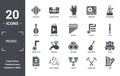 music icon set. include creative elements as equalizer, metronome, playlist, castanets, music triangle, musical note filled icons