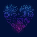 Music icons in heart shape. Vector colored illustration Royalty Free Stock Photo