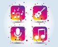 Music icons. Microphone, Acoustic guitar. Royalty Free Stock Photo