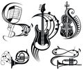 Music icons set - audio, sound and musical equipment. instruments illustrations Royalty Free Stock Photo