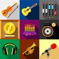 Music icons set, flat style Royalty Free Stock Photo