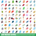 100 music icons set, isometric 3d style Royalty Free Stock Photo