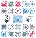 Music icons set, simple single color vector icons set for music