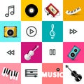 Music Icons on Vector Retro Background Royalty Free Stock Photo