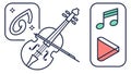 Music icons: violin, notes, play button, artistic melody, vector design Generative AI Royalty Free Stock Photo