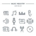 Music industry icons line set