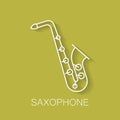 Music instrument retro line icon. Saxophone shape. Classic musical object. Vector decorative design background. Magazine