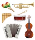 Music instruments. Audio items collection for pop or rock jazz music band vector illustrations