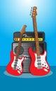 Music Instruments guitar bass and amplifier Background vector illustration. Royalty Free Stock Photo