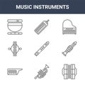 9 music instruments icons pack. trendy music instruments icons on white background. thin outline line icons such as concertina,