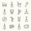 Music instruments line icon set