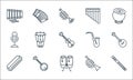 Music instruments line icons. linear set. quality vector line set such as flute, conga, harmonica, french horn, banjo, microphone Royalty Free Stock Photo