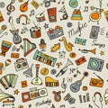 Music instruments sketch, seamless pattern for your design Royalty Free Stock Photo